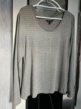 Gray and Silver Long-Sleeve Scoop Neck Top by Banana Republic